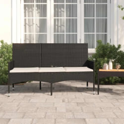 vidaXL Banc de jardin à 3 places avec coussins noir résine tressée