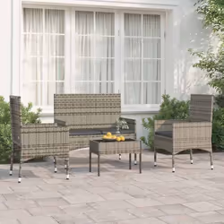 vidaXL Salon de jardin 4 pcs avec coussins Gris Résine tressée