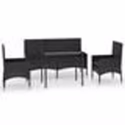 vidaXL Salon de jardin 4 pcs avec coussins Noir Résine tressée