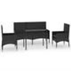 vidaXL Salon de jardin 4 pcs avec coussins Noir Résine tressée