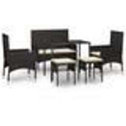 vidaXL Salon de jardin 6 pcs avec coussins Noir Résine tressée