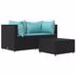 vidaXL Salon de jardin 3 pcs avec coussins Noir Résine tressée