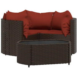 Salon de jardin 4 pcs avec coussins Marron Résine tressée vidaXL
