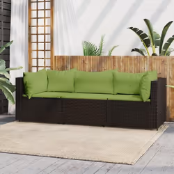 vidaXL Salon de jardin 3 pcs avec coussins marron résine tressée