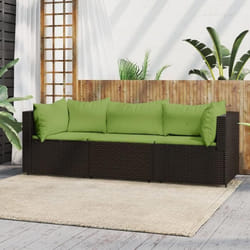 vidaXL Salon de jardin 3 pcs avec coussins marron résine tressée