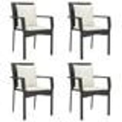 vidaXL Chaises de jardin lot de 4 avec coussins Résine tressée Noir