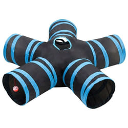 vidaXL Tunnel pour chats à 4 voies Noir et bleu 132 cm Polyester