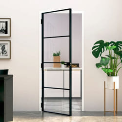vidaXL Porte d'intérieur Noir 83x201,5 cm Trempé verre aluminium fin