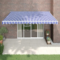 vidaXL Auvent rétractable bleu et blanc 4,5x3 m tissu et aluminium