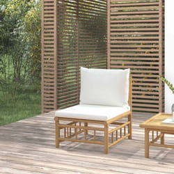 Vidaxl - Canapé central de jardin avec coussins blanc crème bambou