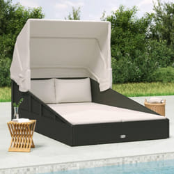 Vidaxl - Transat avec toit pliable noir 200x114x128 cm résine tressée