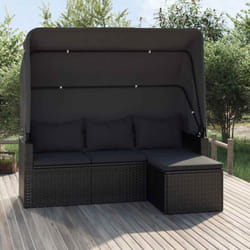 Vidaxl - Canapé de jardin 3 places avec toit et repose-pieds Noir
