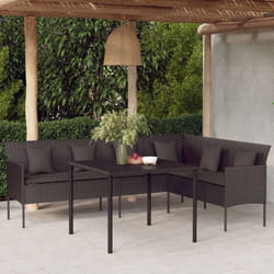 Vidaxl - Canapé de jardin en forme de l et coussins noir résine tressée