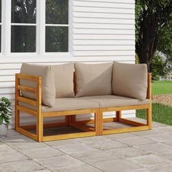 vidaXL Canapés d'angle sectionnels 2 pcs coussins taupe Bois acacia