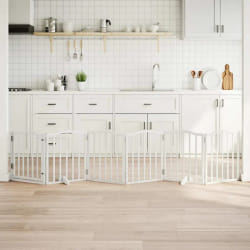 vidaXL Barrière pour chiens 6 panneaux - Bois de peuplier - Blanc