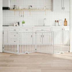 vidaXL Barrière chien avec porte 4 panneaux blanc
