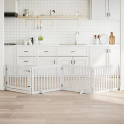 vidaXL Barrière pour chiens et porte 4 panneaux blanc bois de peuplier
