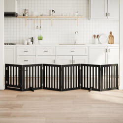 Barrière Pour Chiens Et Porte 6 Panneaux Noir Bois De Peuplier Vidaxl