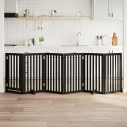 Barrière Pour Chiens Et Porte 6 Panneaux Noir Bois De Peuplier Vidaxl