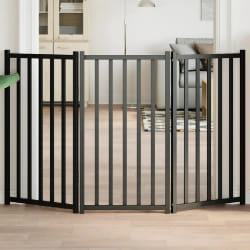 vidaXL Barrière pliable 3 panneaux Noir bois sapin massif
