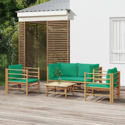 vidaXL Salon de jardin 5 pcs avec coussins vert bambou