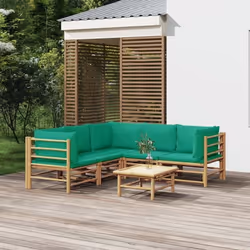 vidaXL Salon de jardin 6 pcs avec coussins vert bambou