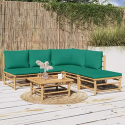 vidaXL Salon de jardin 6 pcs avec coussins vert bambou
