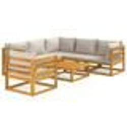 vidaXL Salon de jardin 7 pcs avec coussins gris clair bois massif
