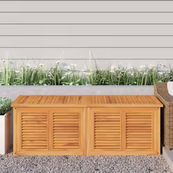 Cette boîte de rangement en bois de jardin avec des lamelles spéciales dégage un charme rustique et se veut un complément idé ...