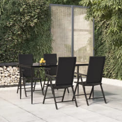 vidaXL Ensemble à manger de jardin 5 pcs Noir Résine tressée