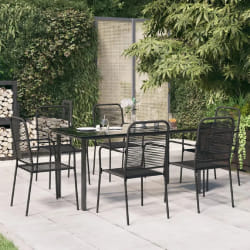 vidaXL Ensemble à manger de jardin 7 pcs Noir Corde de coton et acier