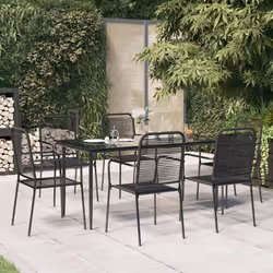 vidaXL Ensemble à manger de jardin 7 pcs Noir Corde de coton et acier
