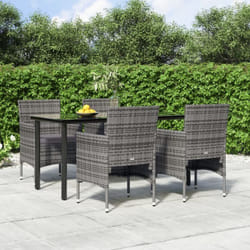 Ensemble de salle à manger de jardin et coussins 5pcs Gris/noir