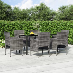vidaXL Ensemble à manger de jardin coussins 7pcs Gris et noir