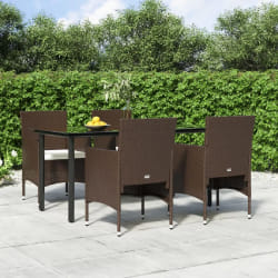 vidaXL Ensemble à manger de jardin coussins 5 pcs Marron/noir