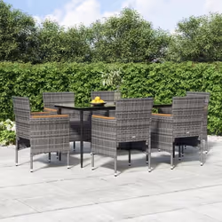 vidaXL Ensemble à manger de jardin coussins 7pcs Gris et noir