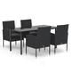 vidaXL Ensemble à manger de jardin coussins 5pcs Noir Résine tressée