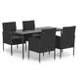 vidaXL Ensemble à manger de jardin coussins 5pcs Noir Résine tressée