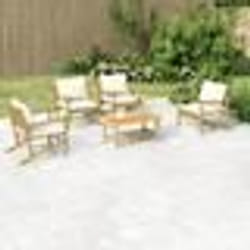 vidaXL Salon de jardin 5 pcs avec coussins blanc crème bambou