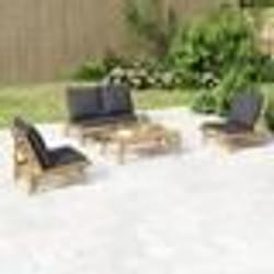 vidaXL Salon de jardin 4 pcs avec coussins gris foncé bambou