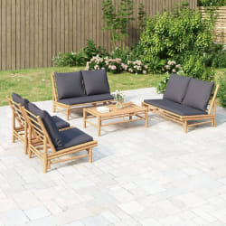vidaXL Salon de jardin 5 pcs avec coussins gris foncé bambou