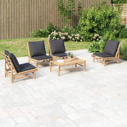 vidaXL Salon de jardin 5 pcs avec coussins gris foncé bambou