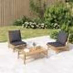 vidaXL Salon de jardin 3 pcs avec coussins gris foncé bambou