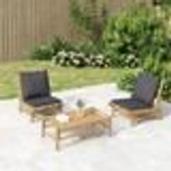 vidaXL Salon de jardin 3 pcs avec coussins gris foncé bambou