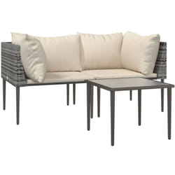 Vidaxl - Salon de jardin 3 pcs avec coussins Gris Résine tressée