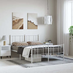 Cadre de lit métal avec tête de lit/pied de lit blanc 150x200cm