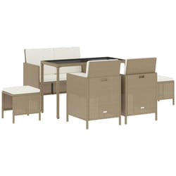 Ensemble à manger de jardin avec coussins 6pcs beige poly rotin Vidaxl