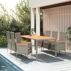 vidaXL Ensemble à manger de jardin et coussins 7 pcs gris rotin