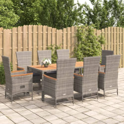 vidaXL Ensemble à manger de jardin 9 pcs coussins gris résine tressée