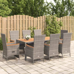 vidaXL Ensemble à manger de jardin 9 pcs coussins gris résine tressée